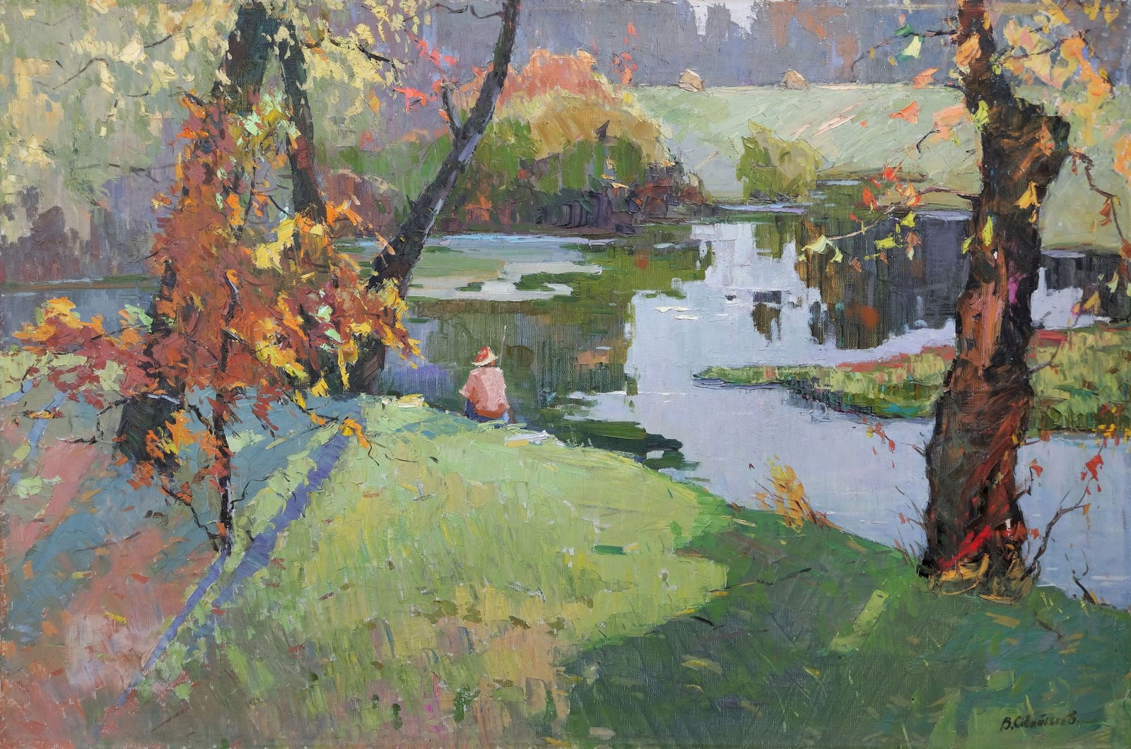 Sevastyanov Victor (Ukrainian artist), "Fisherman", oil on canvas: Title: Sevastyanov Victor (Ukrainian artist), "Fisherman", oil on canvas Description: ARTIST: Sevastyanov Victor Grigorovich, Ukrainian artist TITLE: "Fisherman" SIZE: 100 x 150 cm, (39 1/4 x 59 in.) 