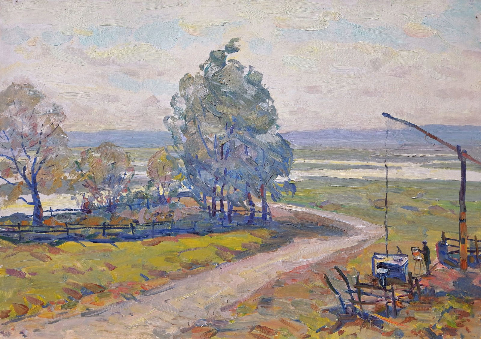Tyukha Ivan (Ukrainian artist), "Sketching", oil on cardboard: Title: Tyukha Ivan (Ukrainian artist), "Sketching", oil on cardboard Description: ARTIST: Tyukha Ivan Andriyovich, Ukrainian artist TITLE: "Sketching" SIZE: 50 x 70 cm, (19 3/4 x 27 2/4 in.) MEDIUM: o