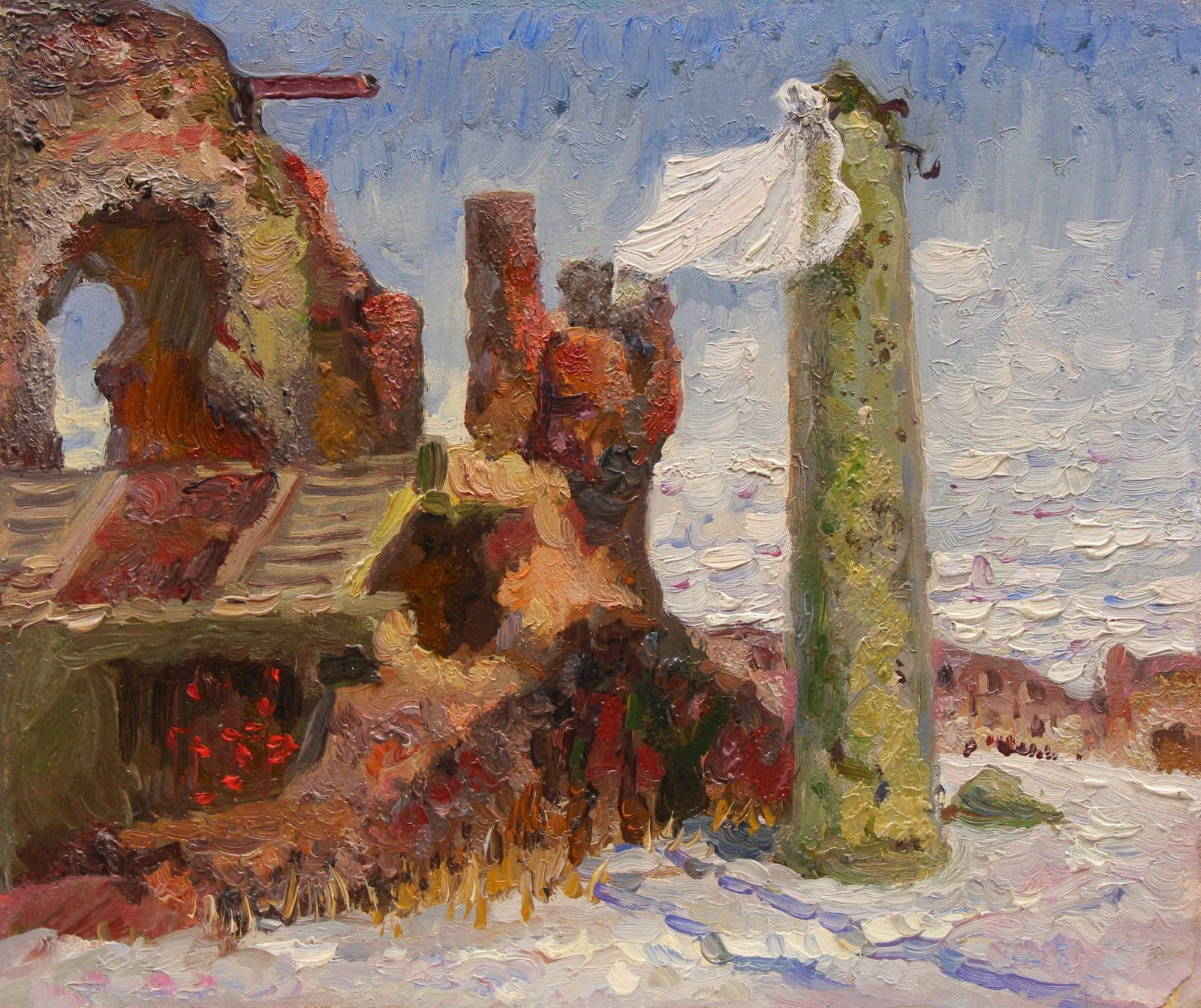 Mynka Olexandr (Ukrainian artist), "Memory of a War", oil on cardboard (1 of 3)