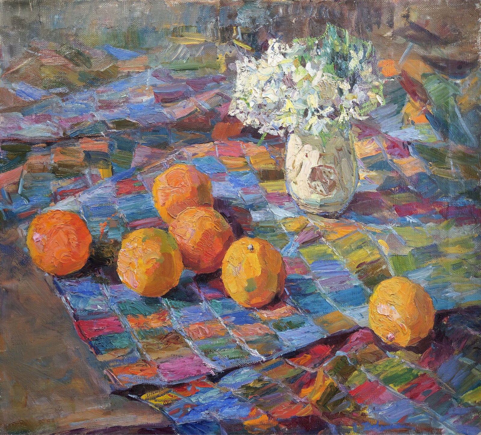 Dovgalevska Vira (Ukrainian artist), "Still life of oranges", oil on canvas: Title: Dovgalevska Vira (Ukrainian artist), "Still life of oranges", oil on canvas Description: ARTIST: Dovgalevska Vira Veniamynivna, Ukrainian artist TITLE: "Still life of oranges" SIZE: 56 x 61 cm,