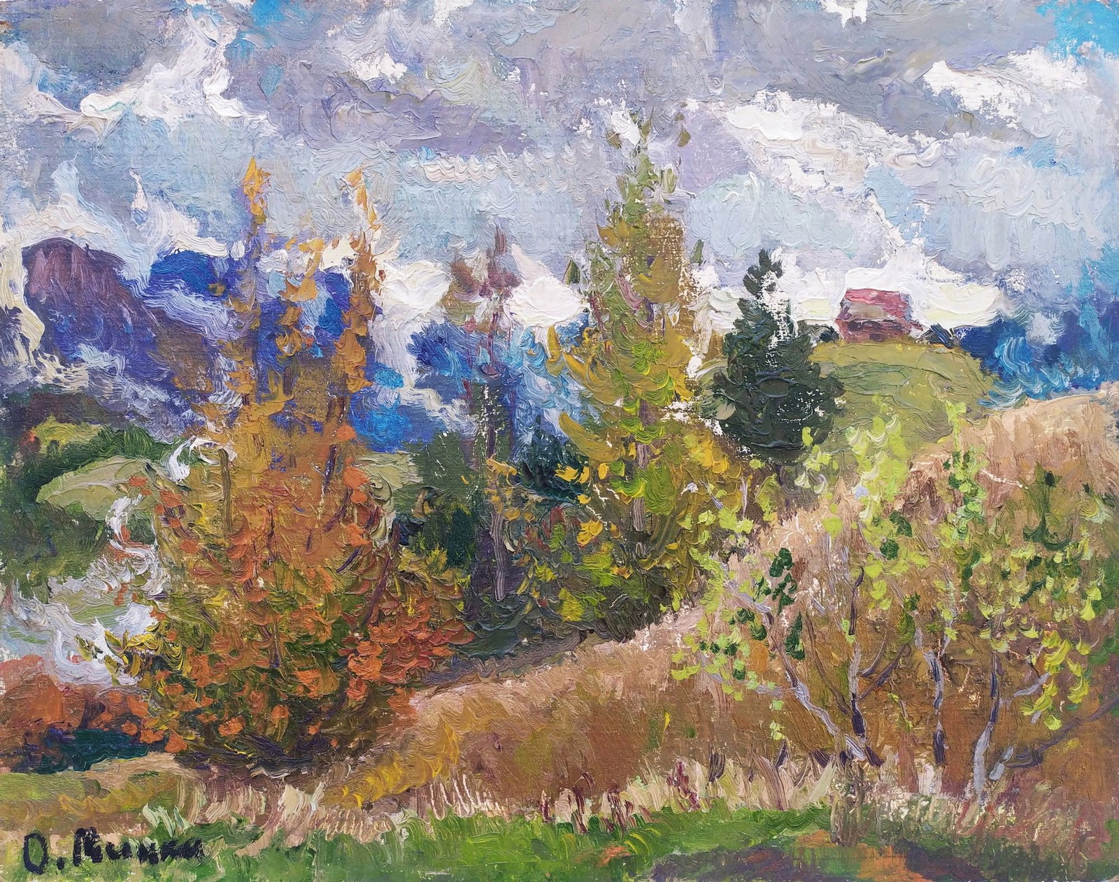 Mynka Olexandr (Ukrainian artist), "The rain is over", oil on cardboard (1 of 3)