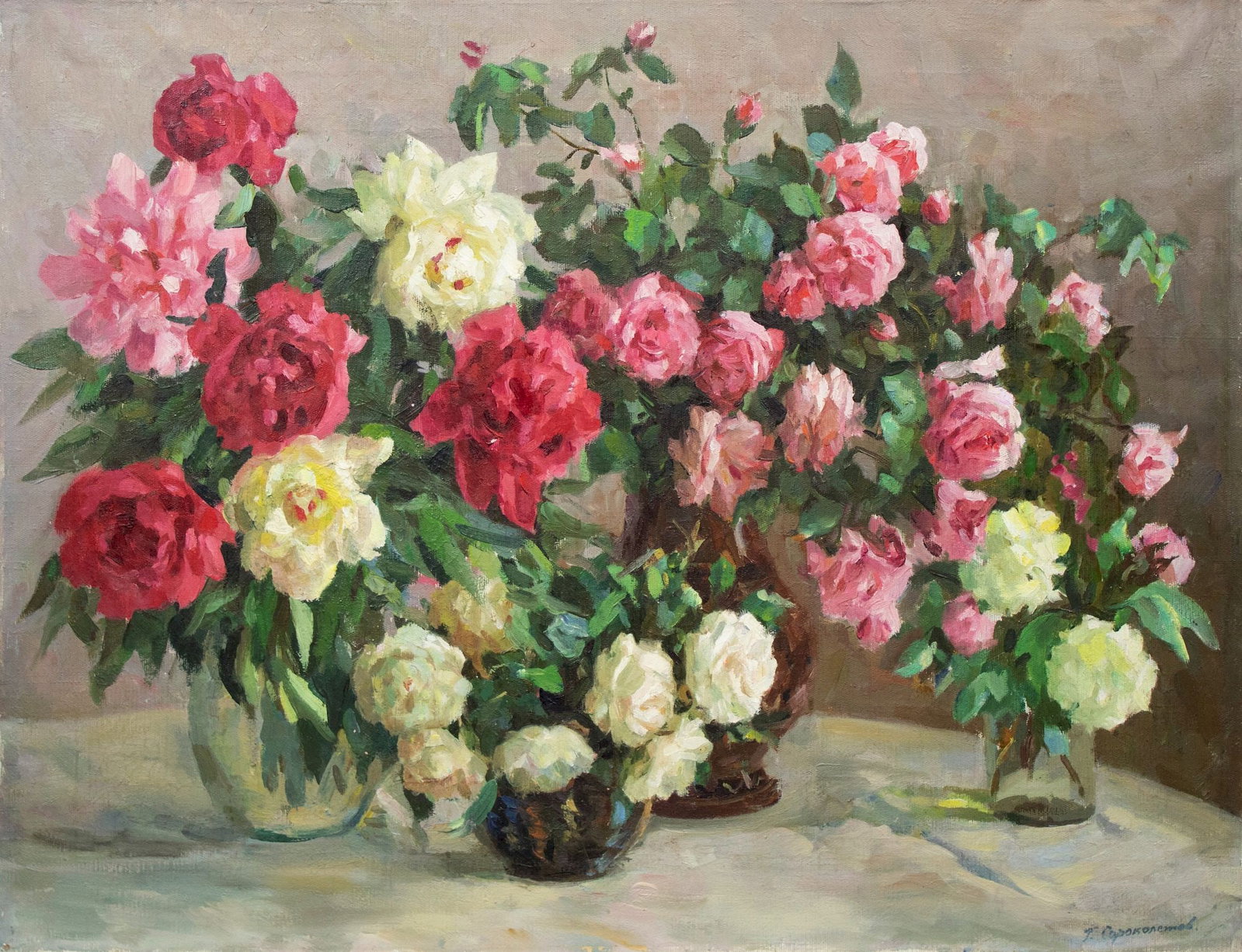 Sorokoletov Gavriil (Ukrainian artist), "Still life, flowers", oil on canvas: Title: Sorokoletov Gavriil (Ukrainian artist), "Still life, flowers", oil on canvas Description: ARTIST: Sorokoletov Gavriil Volodymyrovych, Ukrainian artist TITLE: "Still life, flowers" SIZE: 62 x 80