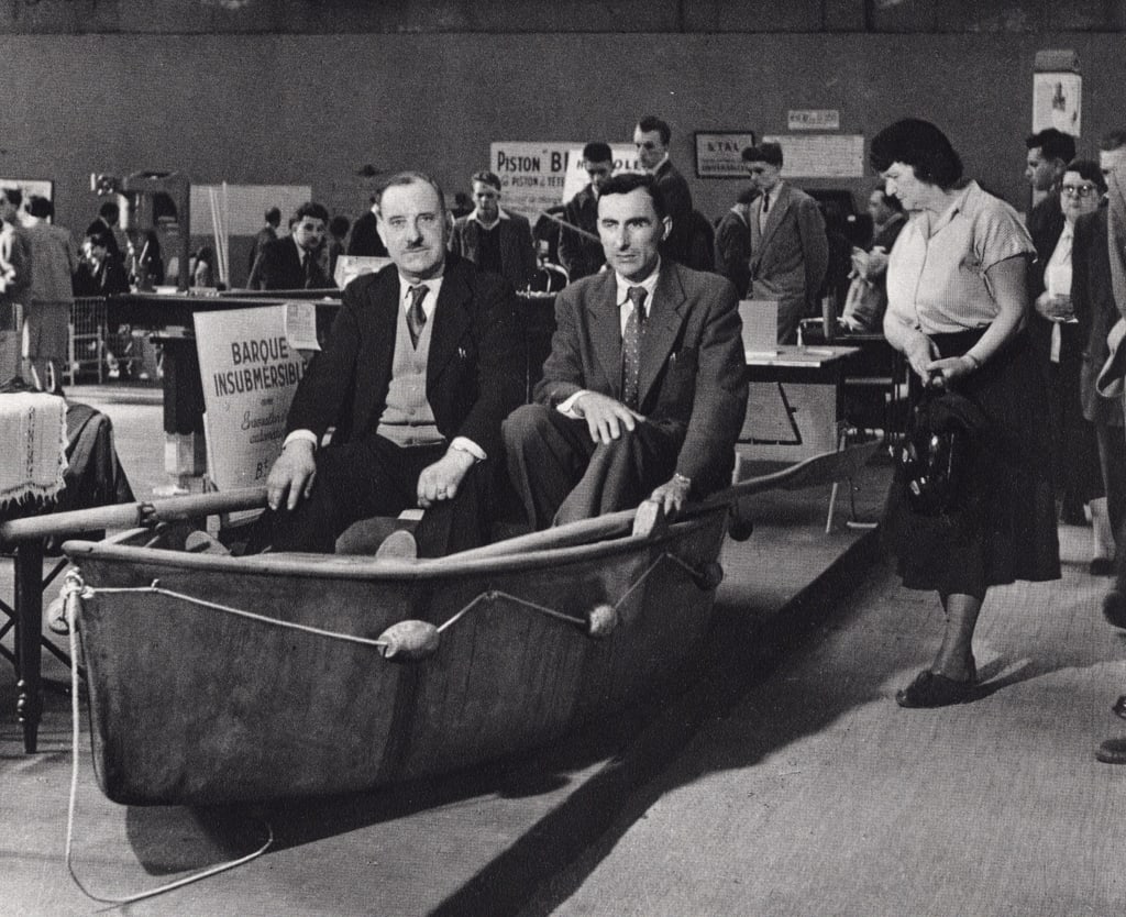 ROBERT DOISNEAU - Unsinkable Boat entered for the Concurs Lepine, a competition for new inventions,: Title: ROBERT DOISNEAU - Unsinkable Boat entered for the Concurs Lepine, a competition for new inventions, 1954 Description: Artist: ROBERT DOISNEAU Print Title: Unsinkable Boat, 1954 entered for the