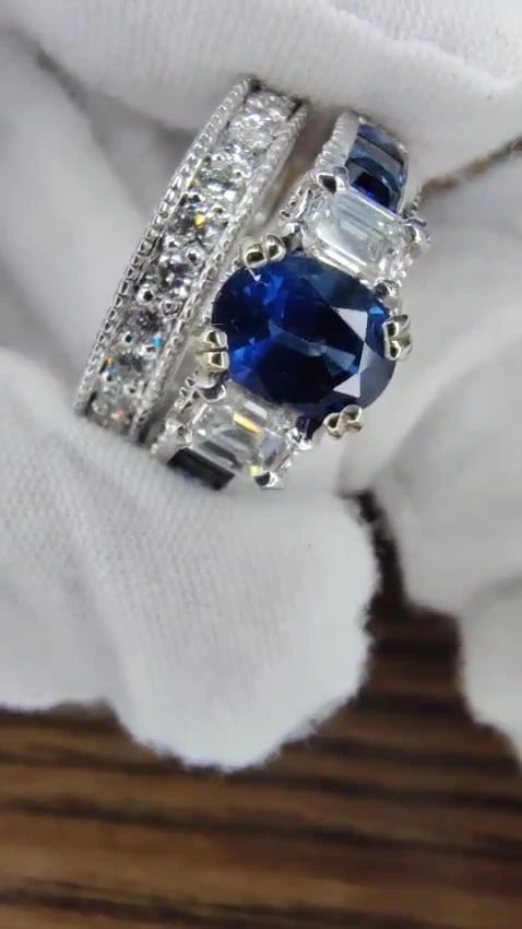 GIA Certified 1.86ct Natural Sapphire Diamonds Ring & matching eternity band *v - 3