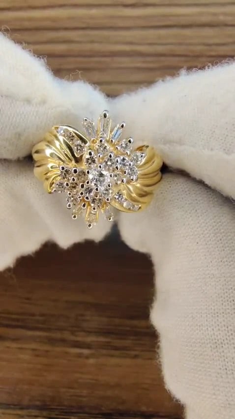.70ct Natural Baguette & Rounds Flaming Cocktail Cluster Diamonds Ring 14kt *v - 3