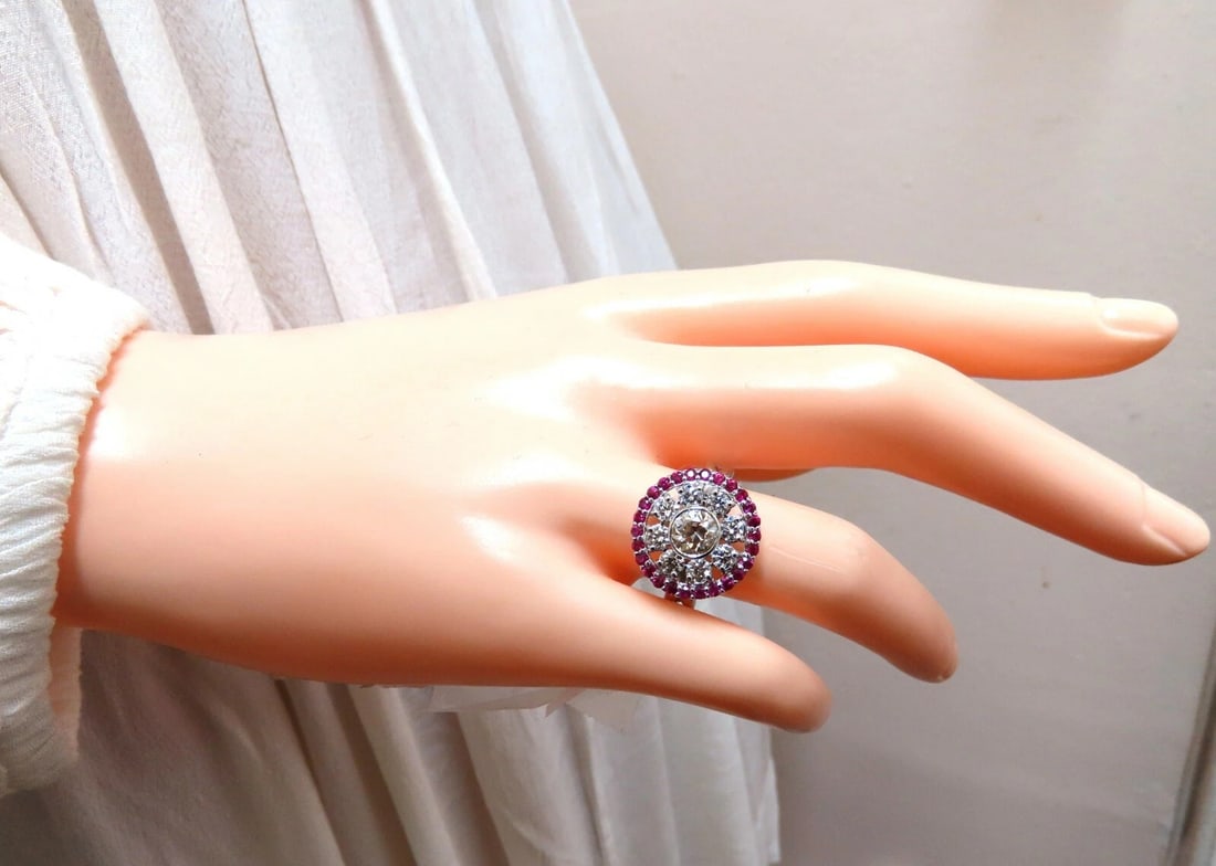 .76ct Natural Fancy Color Diamond Ruby Cocktail Cluster Ballerina Ring 14k*v - 5