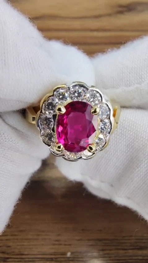 GIA Certified 1.61ct oval cut purple red ruby 1.01ct diamonds ring 18kt *v - 3