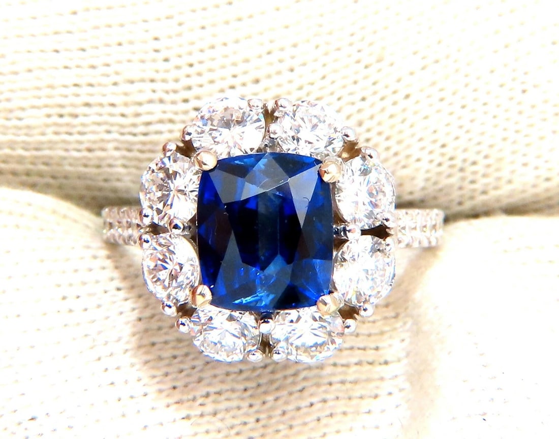 GIA Certified 5.48ct Natural No Heat Royal Blue Sapphire Ring Halo Prime*v - 6