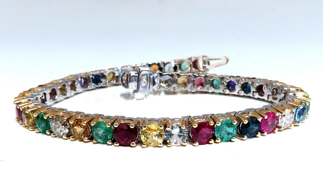 13.45Ct Natural Spinel Emerald Sapphire Ruby Amethyst Diamond Bracelet 14kt** (1 of 7)