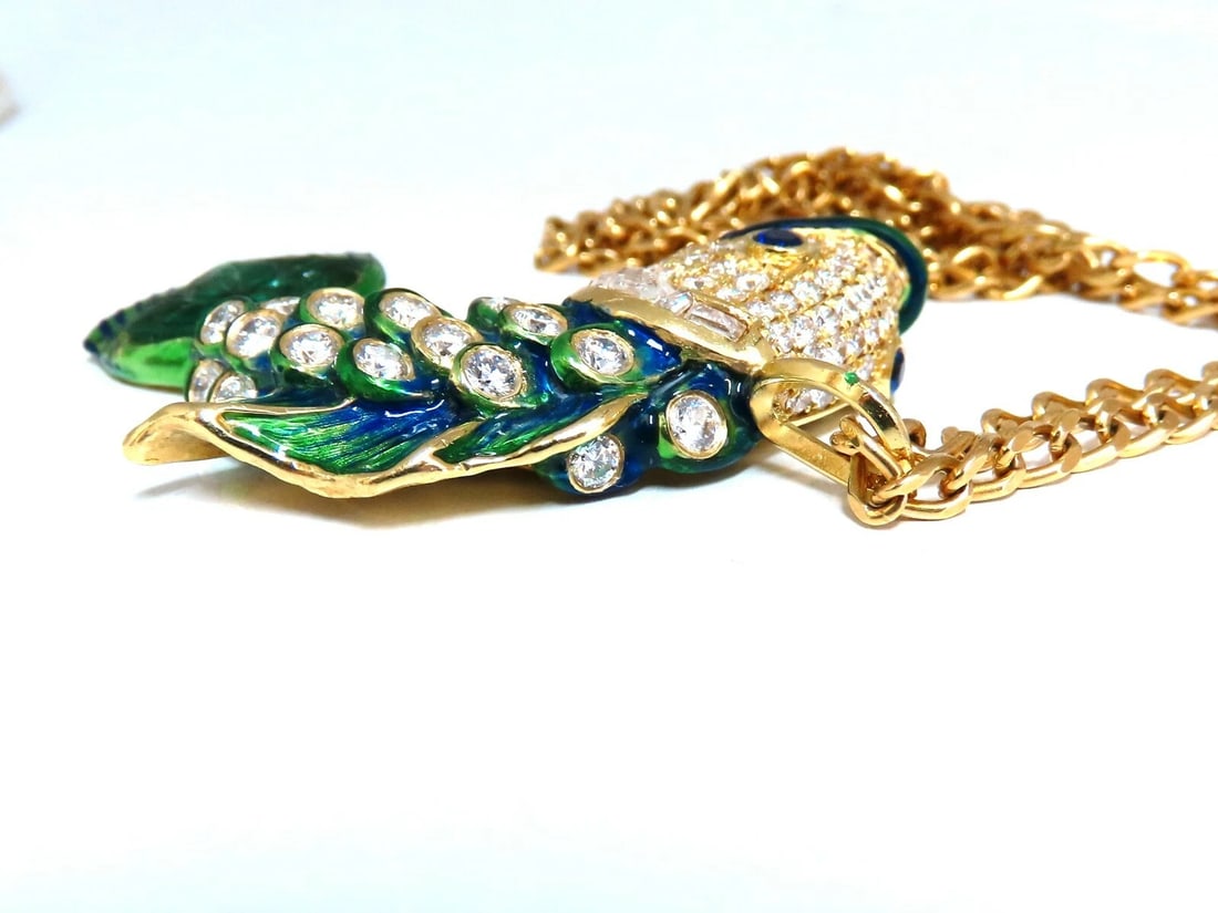 10.12ct Natural Sapphire Emerald & Diamonds Enamel Fish Pendant 18kt ** - 7