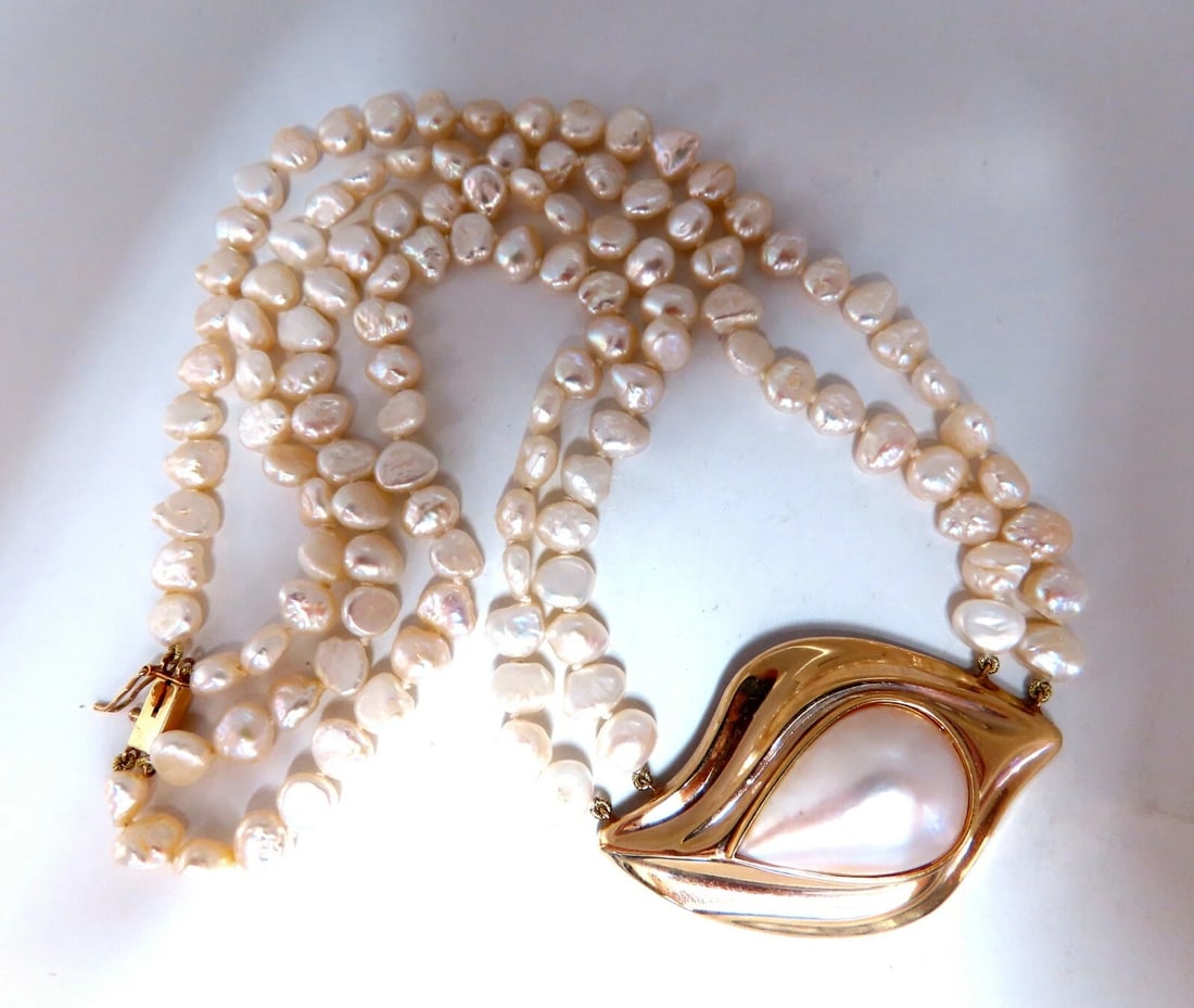 Mabe Pearl Fresh Water Double Stranded Bead Necklace 14kt 16 inch** (1 of 6)