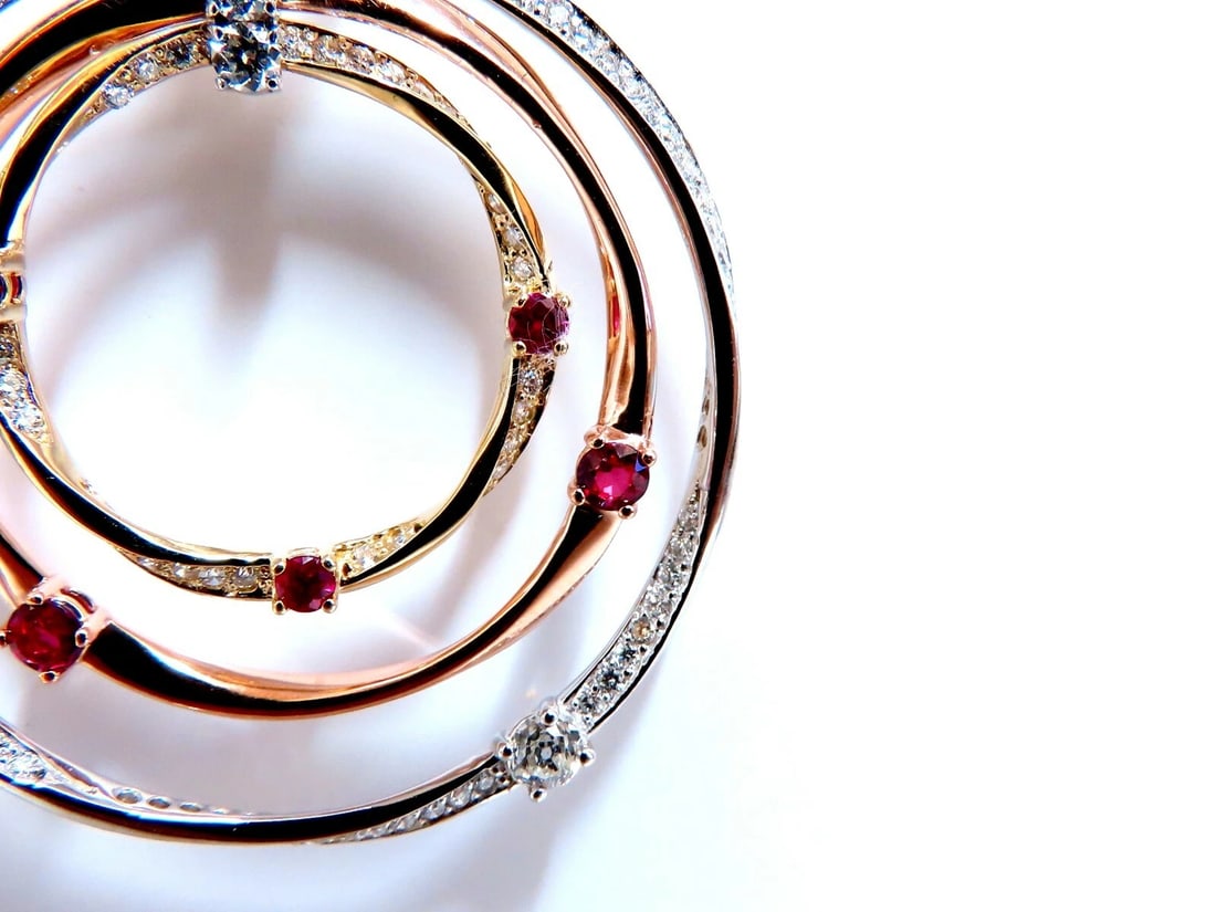7.38ct Natural Ruby Diamond Dangle Chandelier Earrings 14 Karat Gold Omega** - 5