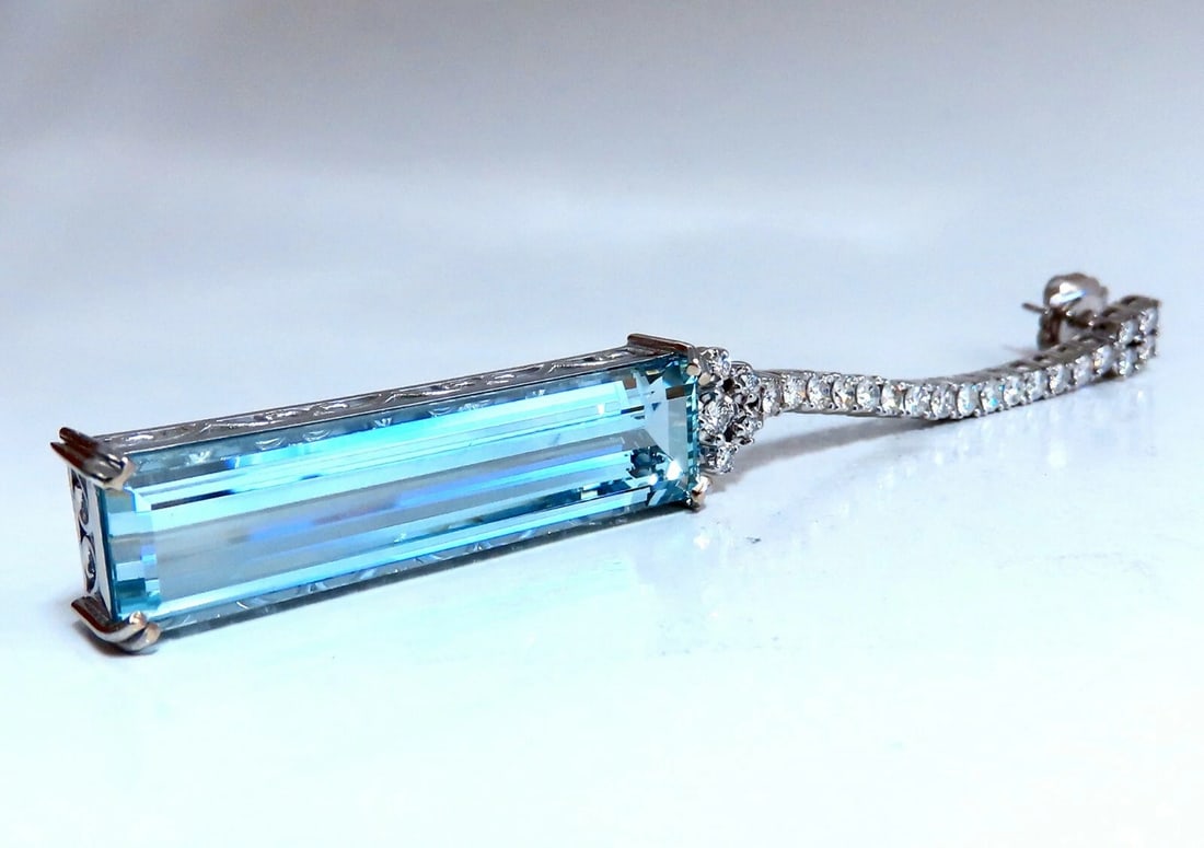 GIA Certified 62.22ct Natural Aquamarine Diamonds Earrings 18Kt Platinum** - 3