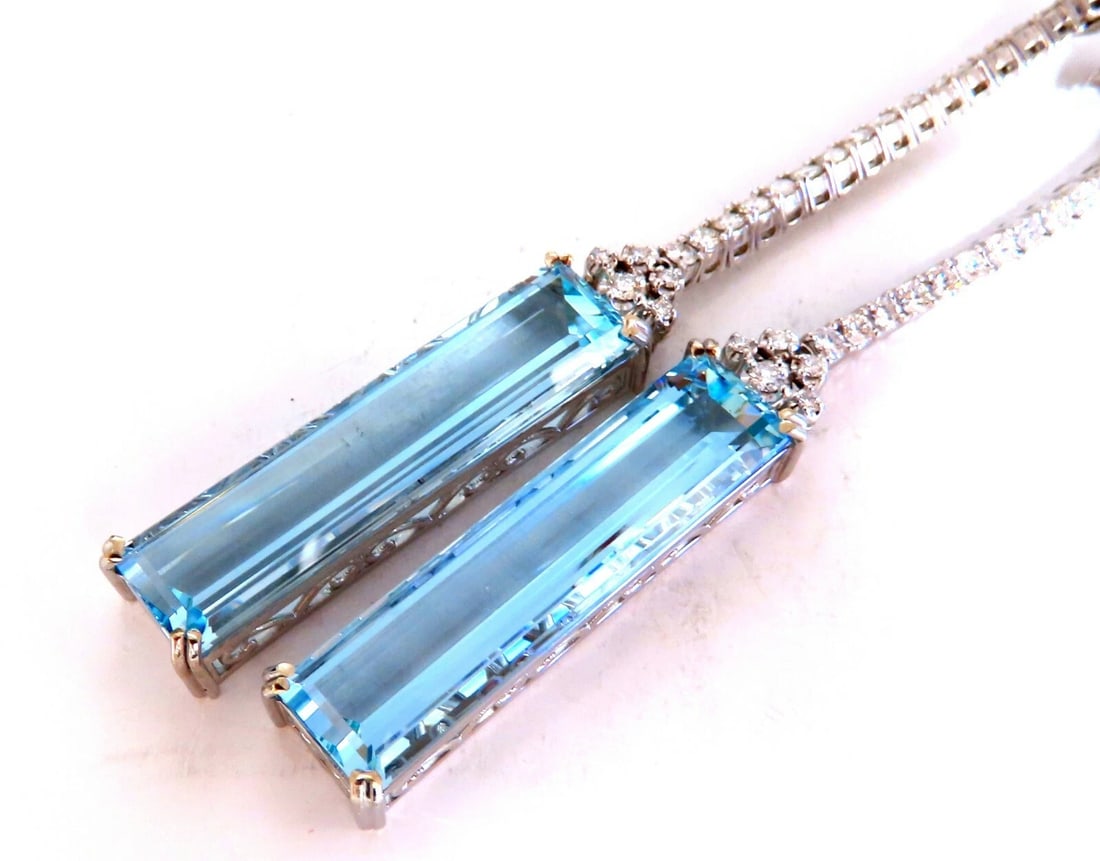 GIA Certified 62.22ct Natural Aquamarine Diamonds Earrings 18Kt Platinum** - 7