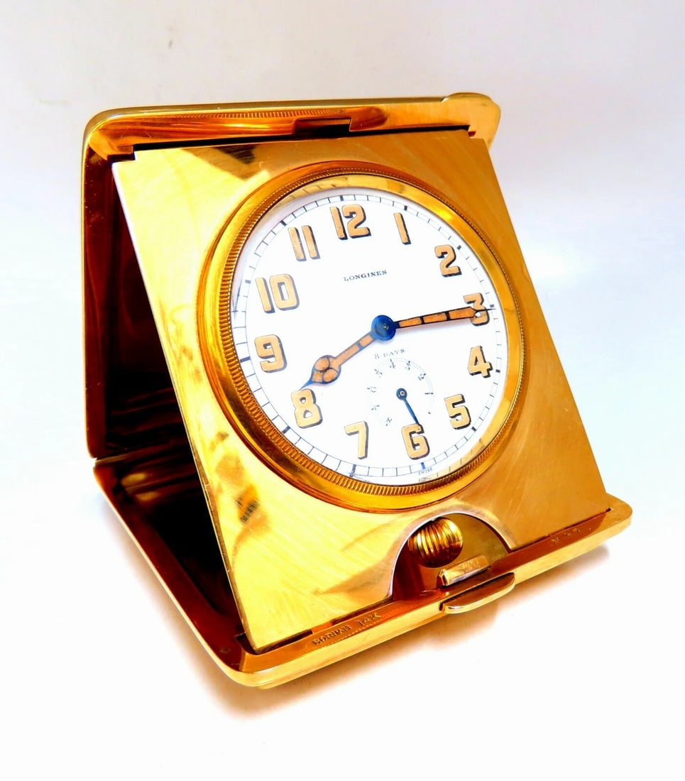 Authentic Gorham Longines Travel Clock 14 Karat Folding 8 Day Power Reserve** (1 of 7)