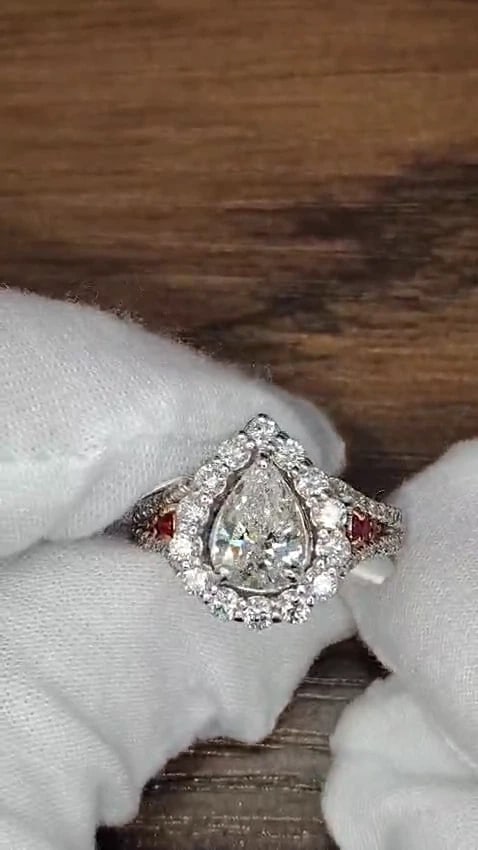 2.40ct Natural Pear Shaped Diamond Ruby Cocktail Halo Cluster Ring 14 Karat *v - 3