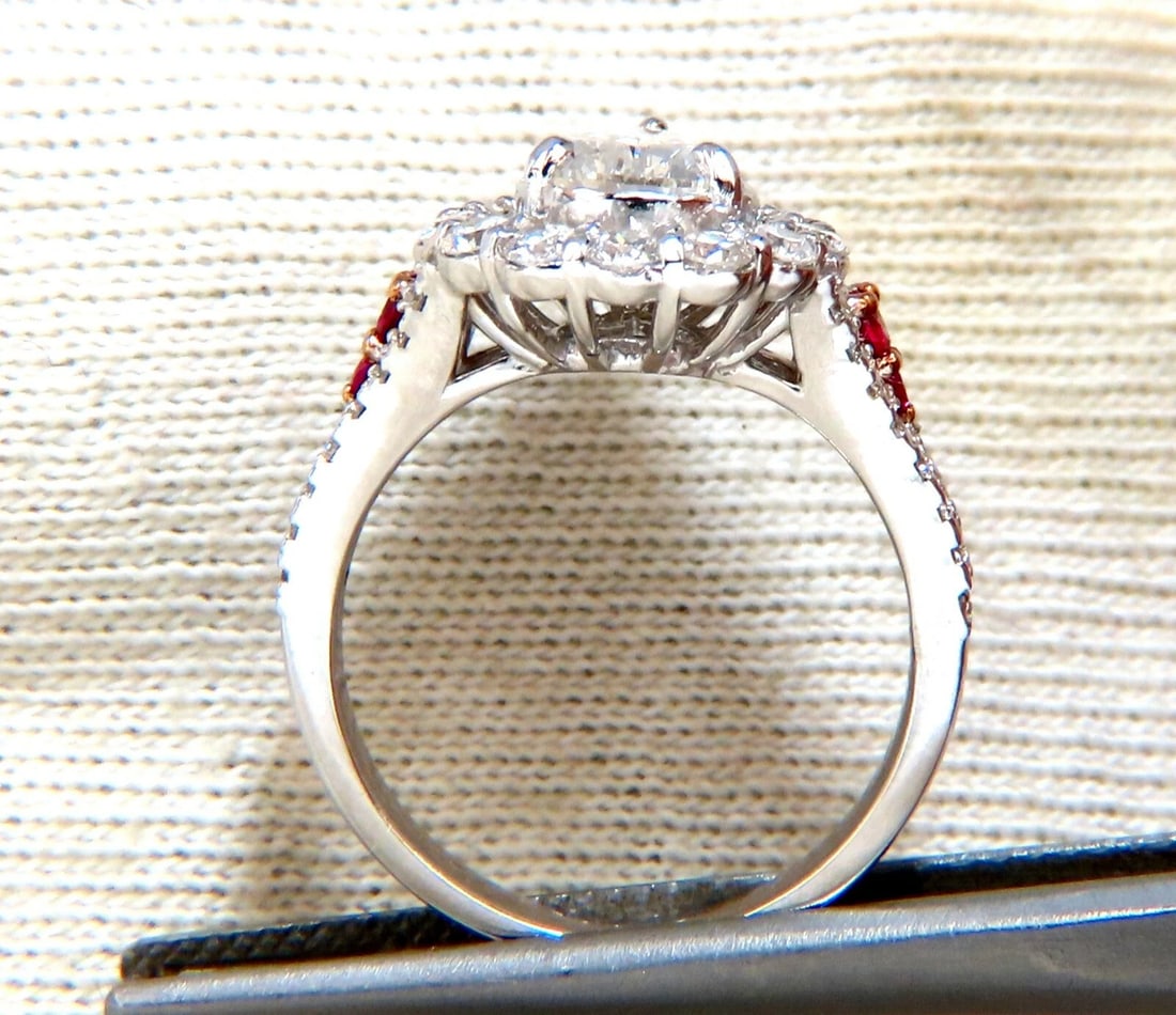 2.40ct Natural Pear Shaped Diamond Ruby Cocktail Halo Cluster Ring 14 Karat *v - 7
