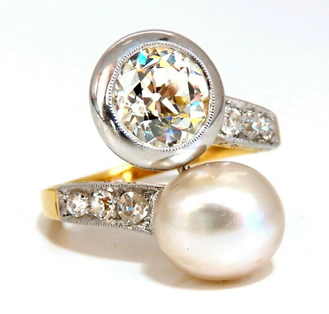 RARE GIA Certified Natural Saltwater Pearl Light Yellow Diamonds Ring 18kt *v: Title: RARE GIA Certified Natural Saltwater Pearl Light Yellow Diamonds Ring 18kt *v Description: Saltwater Natural Pearl Ring Ocean Pearl. Microset & crossover wrap mod 9.1 x 8.02mm natural Pinctada 