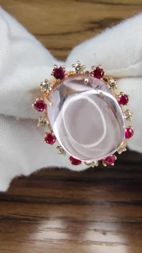 GIA Certified: 27.13ct Natural Pink Kunzite Ruby Diamonds Ring 14 Karat Gold *v - 3
