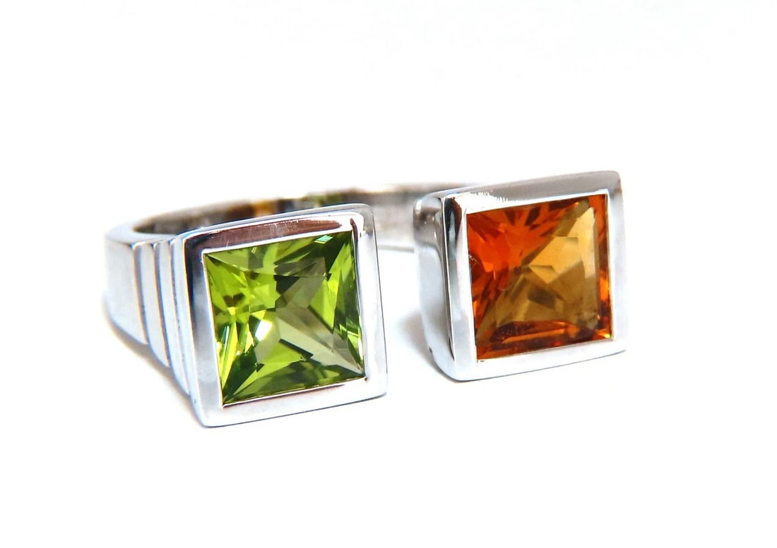 4.00ct natural citrine & peridot ring 18 Karat Gold Mod Goth *v: Title: 4.00ct natural citrine & peridot ring 18 Karat Gold Mod Goth *v Description: Peridot Citrine Open Ring Princess Brilliant cut, Excellent VS Clean Clarity 2.00ct. Natural Orange Citrine 2.00ct G