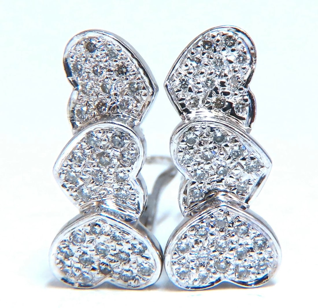 1.20ct Natural Diamonds Three Tier Heart Earrings 14 Karat Gold Clip Omega** - 4