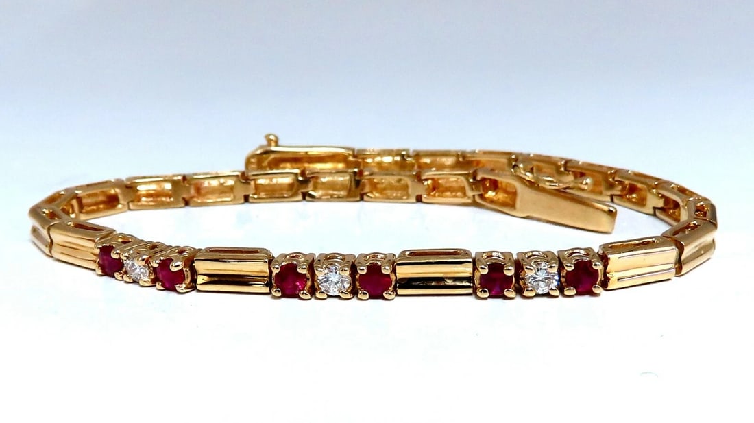 .80ct Natural Ruby .33ct Diamonds Vintage Bracelet 14 Karat *v (1 of 7)