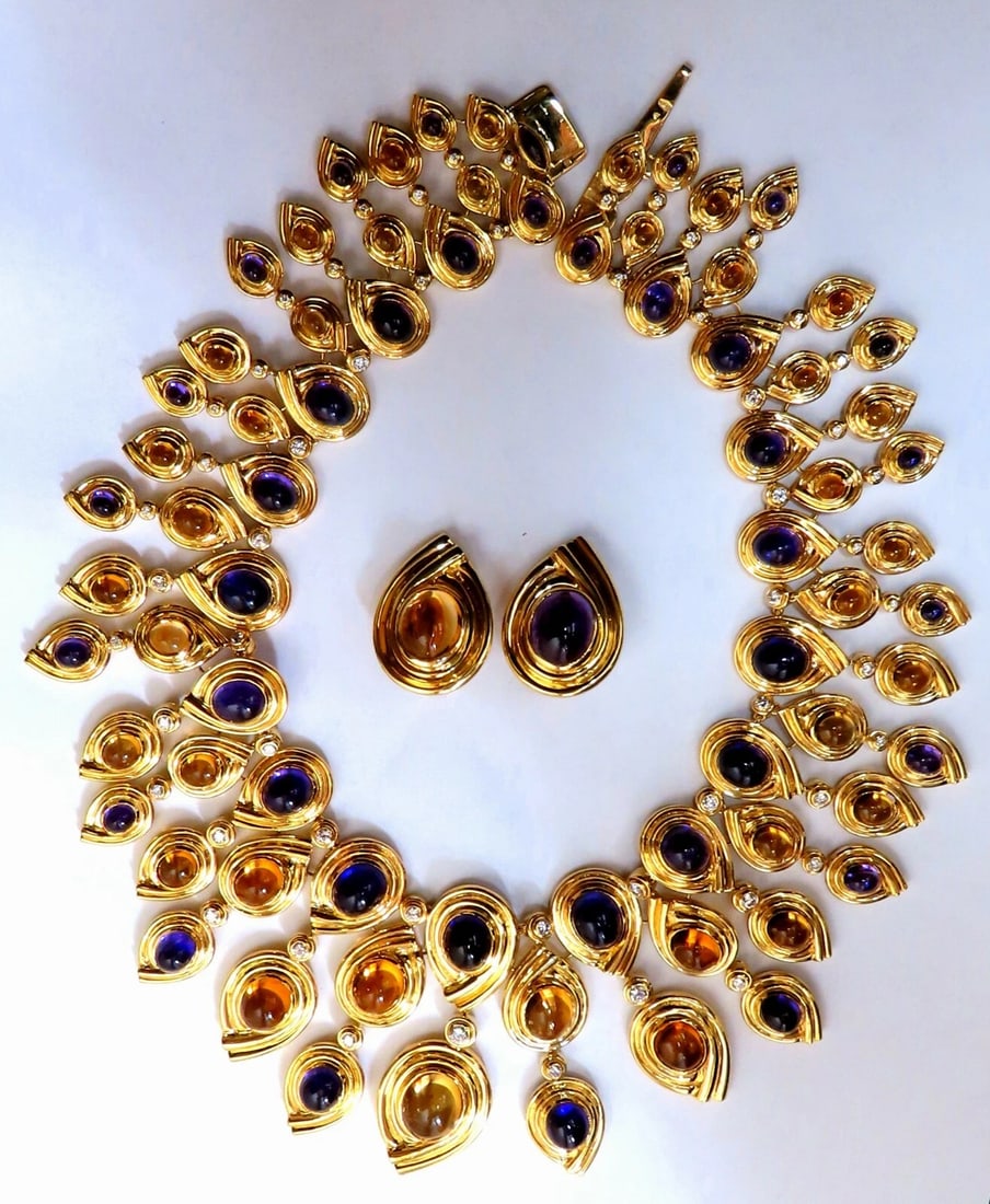 147ct Natural Amethyst Citrine Diamonds Necklace Earrings Magnificent 18 Karat** - 3