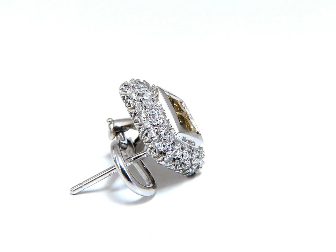 1.90ct Natural Canary Yellow Sapphire Diamond Clip Earrings 18 Karat Omega** - 3