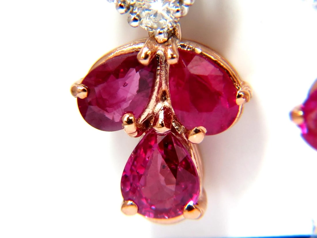 5.94CT NATURAL RED NO HEAT RUBY DIAMOND DANGLE EARRINGS 14KT ** - 5