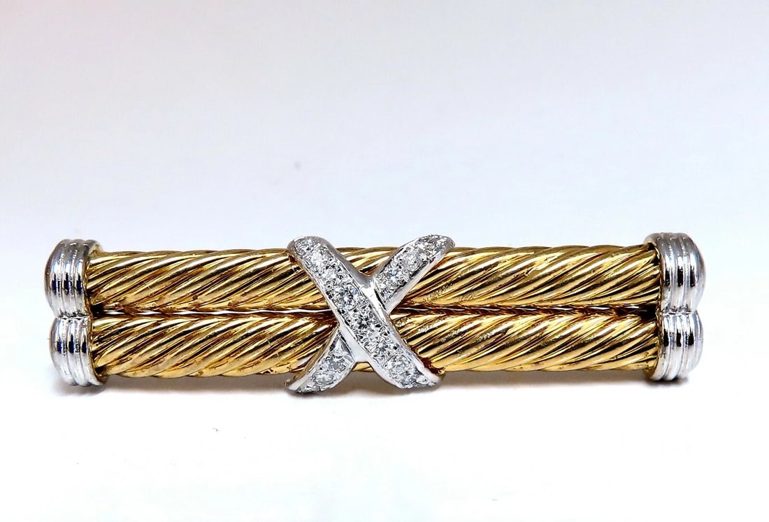 .35ct Natural Diamonds Candy Cane Twisting X Double Stick Pin** - 2