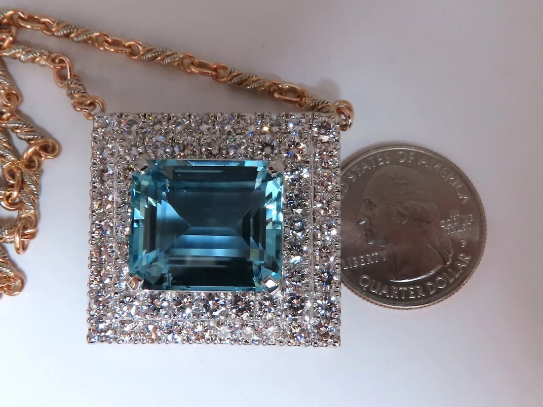 GIA Certified 25.48ct. Natural "Blue" Aquamarine 15ct Diamonds Necklace 18kt** - 6