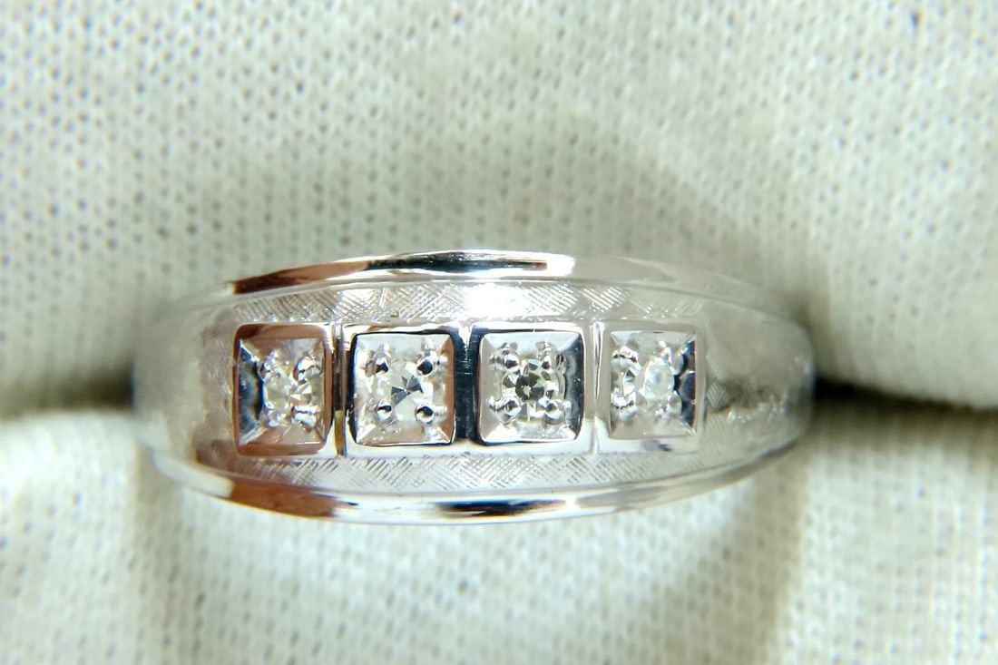 Mens .15ct natural round cut diamonds wide band bead 14 karat *v - 6