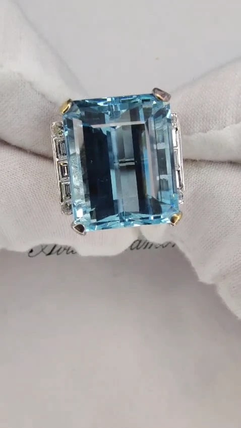 GIA Certified 33.44ct Natural "Blue" Aquamarine diamonds ring Vivid *v - 3