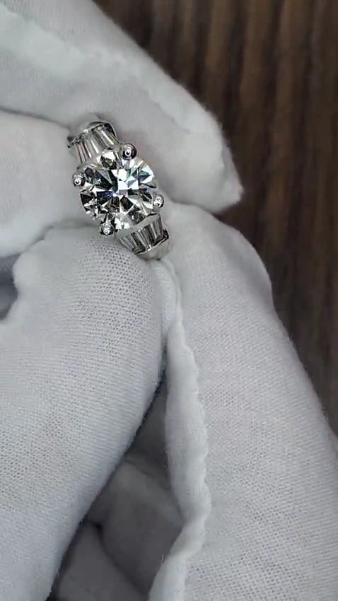 GIA CERTIFIED 3.77CT ROUND BAGUETTES DIAMOND RING PLATINUM *v - 3
