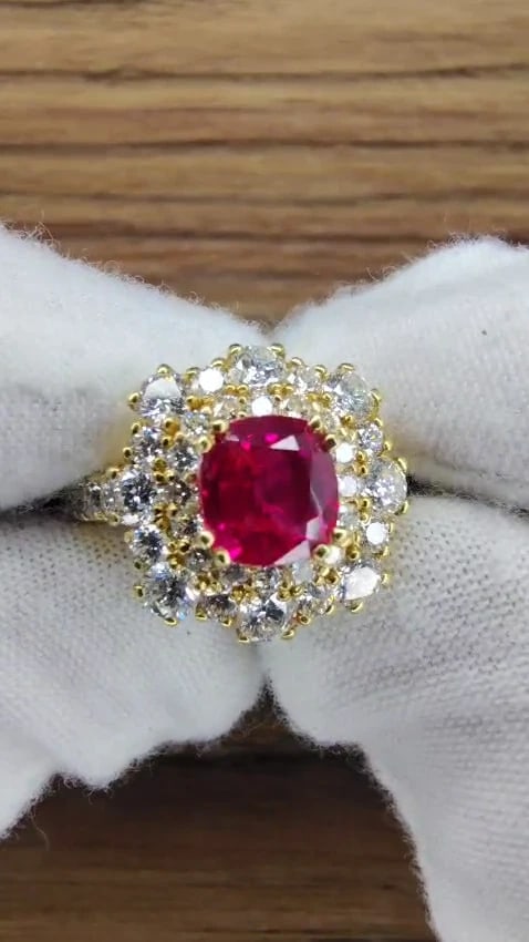 GIA Certified 3.24ct red Burma ruby diamonds ring 18kt cocktail petite*V - 3