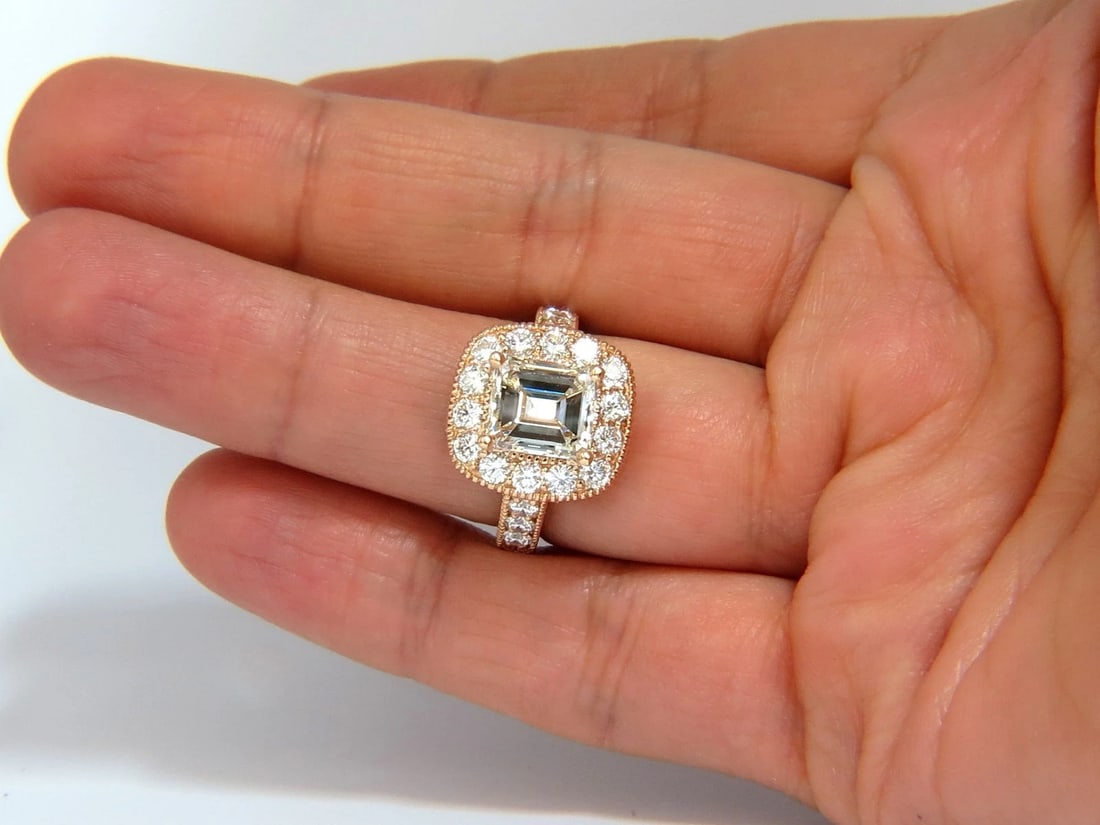 GIA CERTIFIED 5.37CT EMERALD CUT NATURAL DIAMOND RING 18KT HALO CLUSTER *v - 7