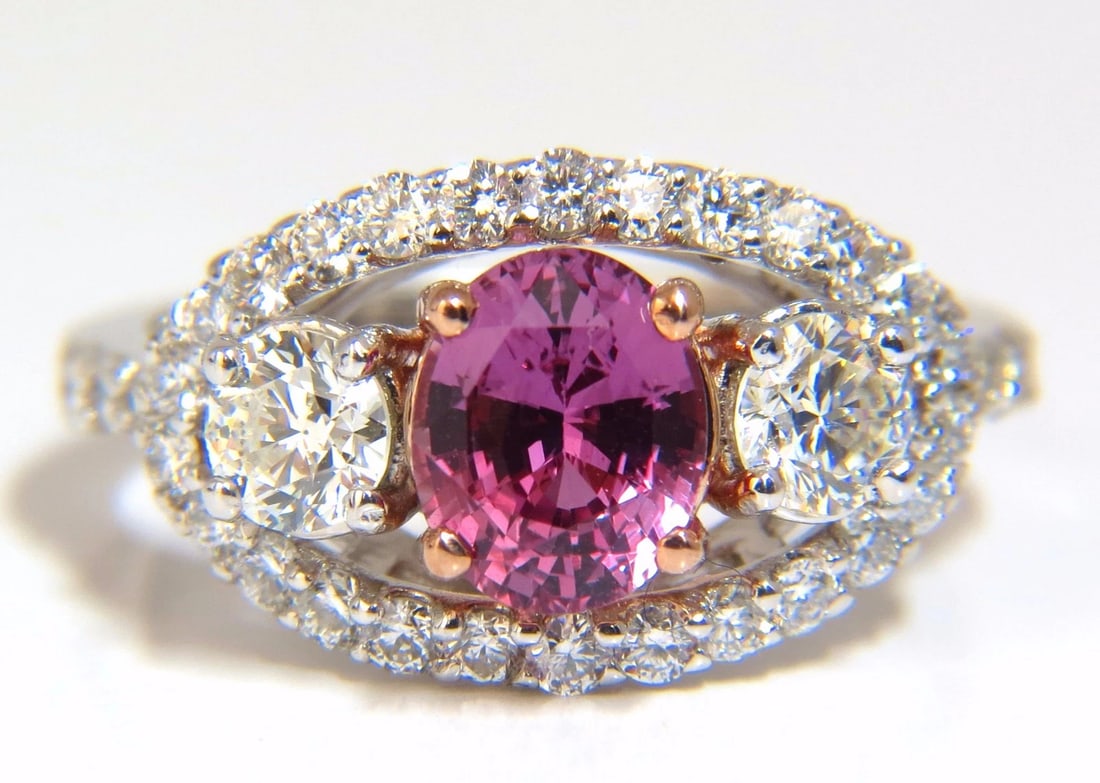 GIA Certified 2.97ct natural no heat vivid pink sapphire ring three stone wrap*v (1 of 7)
