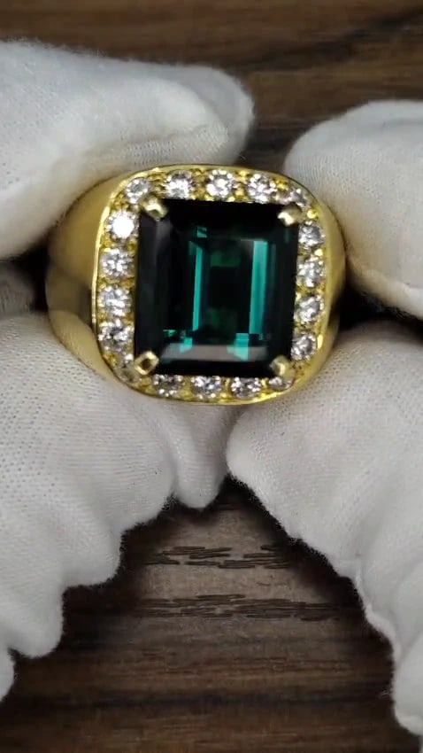 GIA Certified 13.59ct Natural Vivid Blue Green Tourmaline diamonds ring 18kt *v - 3