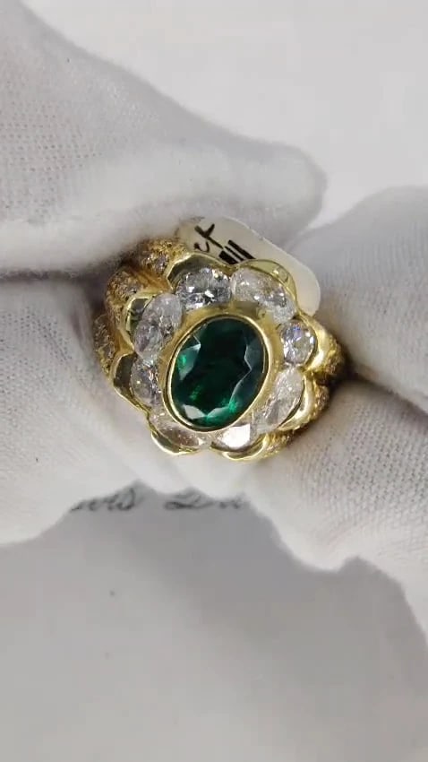 18KT GOLD 4.00CT NATURAL EMERALD DIAMOND RING*v - 3