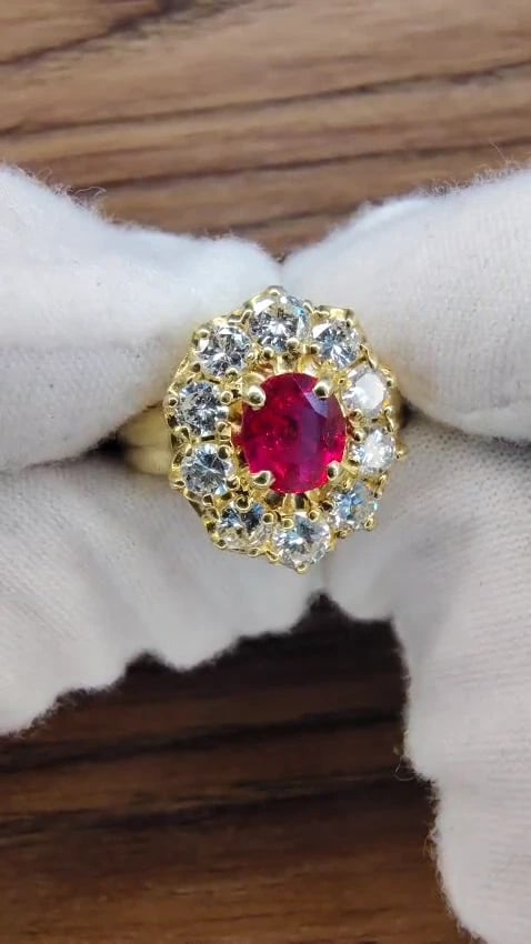 GIA Certified 1.12ct Natural No Heat Ruby Cluster Ballerina Diamonds Ring 18kt*v - 3