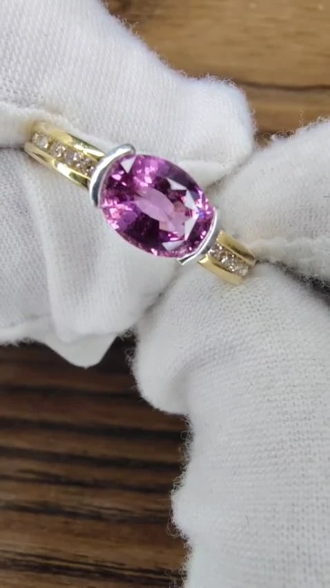 GIA 1.78CT NATURAL NO HEAT BRIGHT PINK SAPPHIRE DIAMOND RING 18KT *v - 3