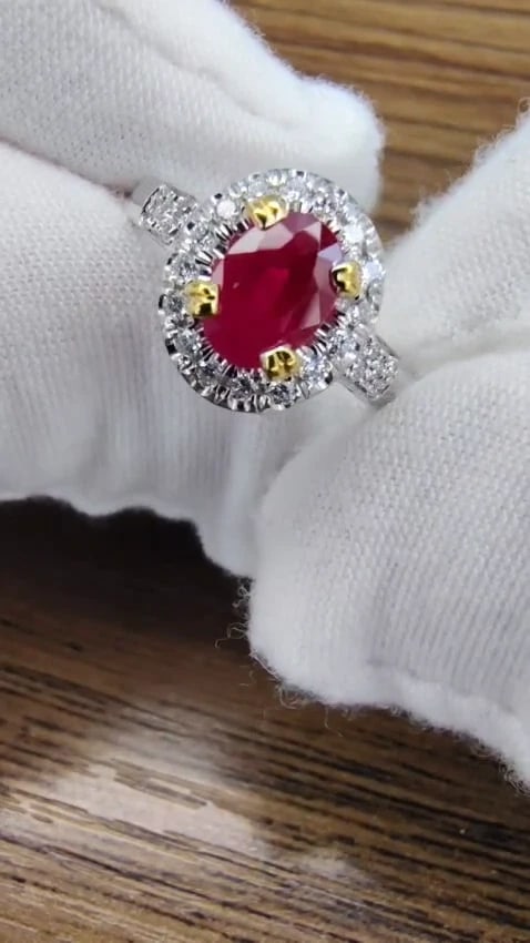 GIA Certified 1.63ct Burma Natural Ruby Diamond Ring 18kt Vivid Red *v - 3