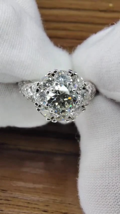3D GILT 2.06CT CLUSTER NATURAL DIAMOND RING GOLD 14KT VS *v - 3