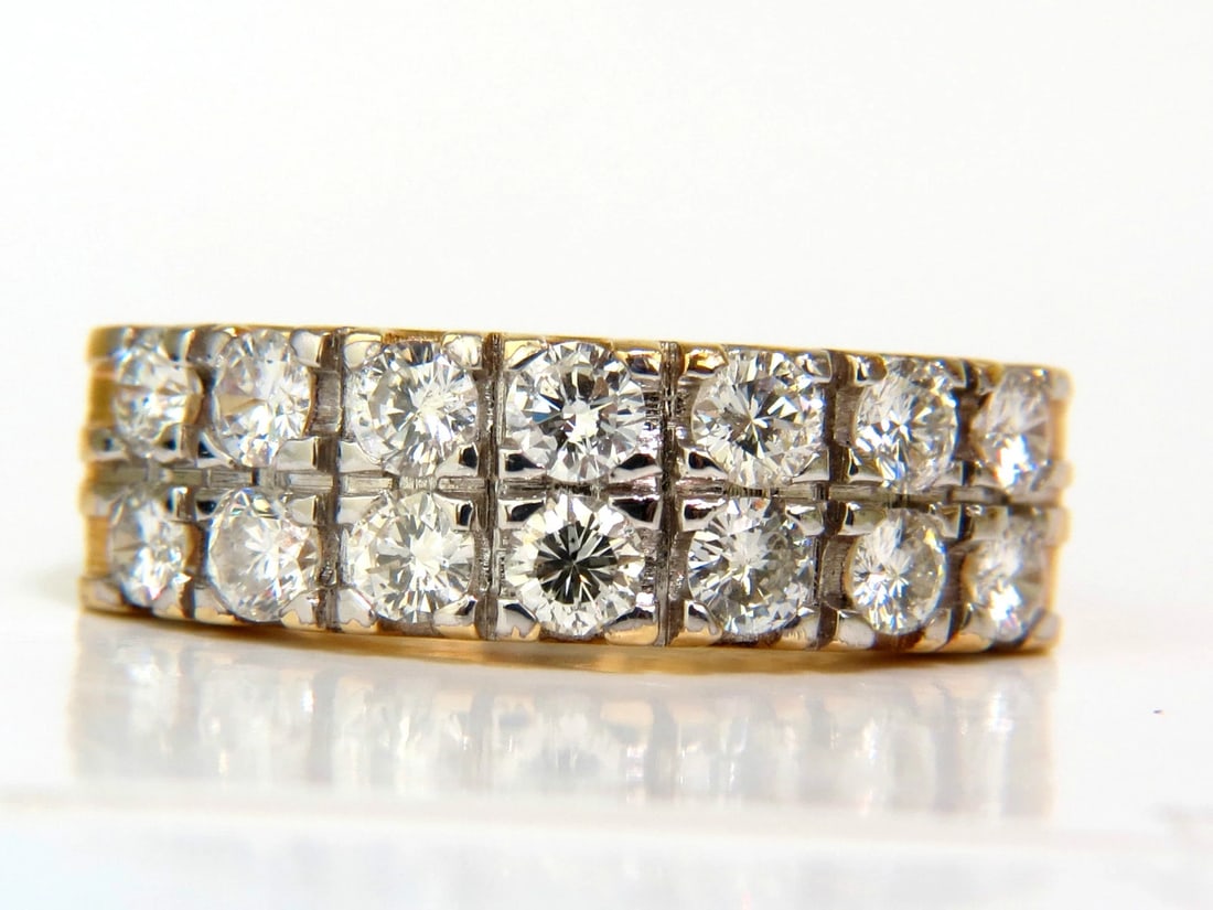 2.00CT TWO ROW ROUND NATURAL DIAMOND BAND RING H/VS 14KT GOLD *v - 5