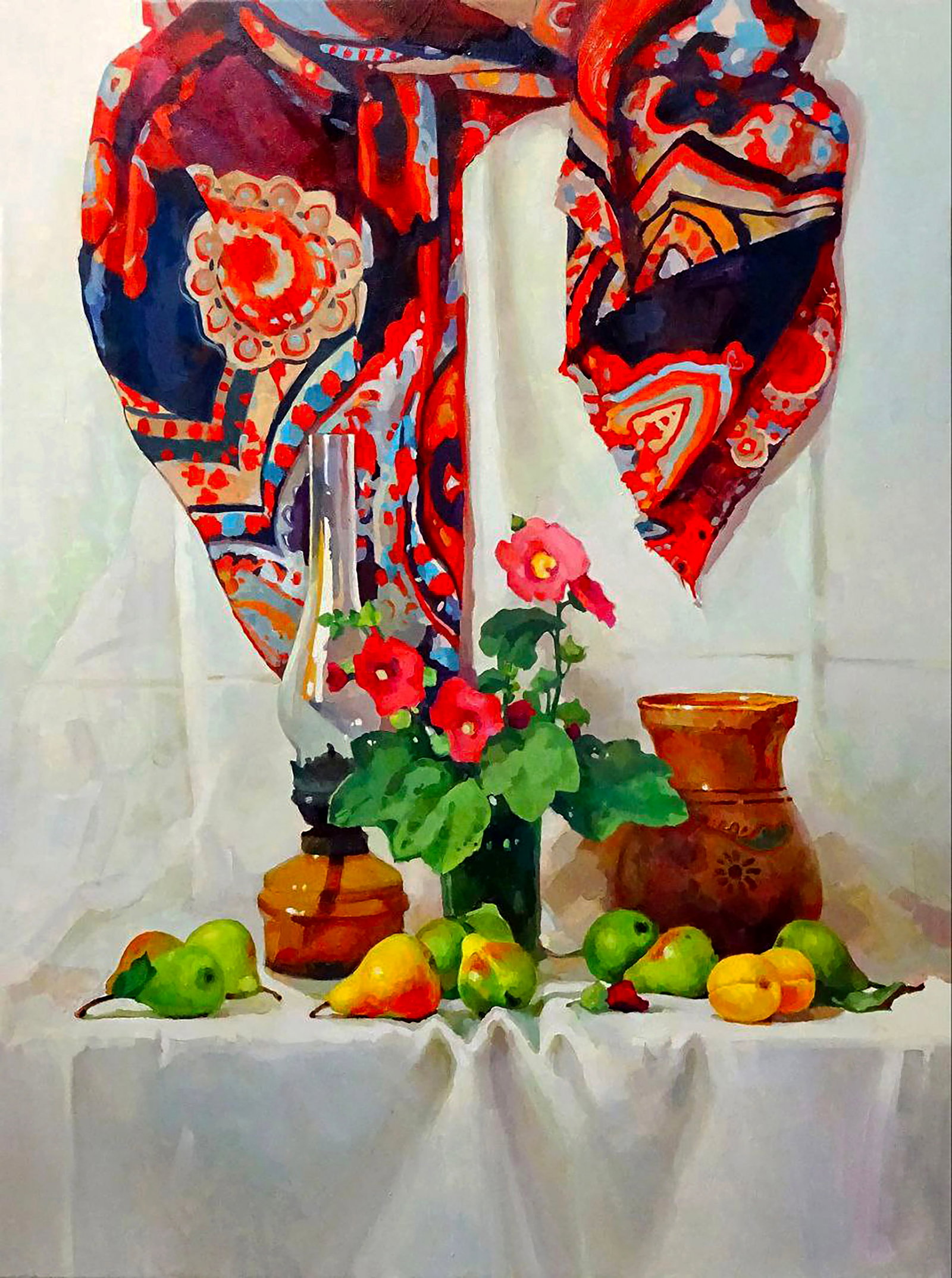 Oil painting Still life with hollyhocks Anastasia Yaroshevich: Title: Oil painting Still life with hollyhocks Anastasia Yaroshevich Description: 62YARO Painter: Anastasia Yaroshevich Size: 80x60 cm/31.49x23.62 inches Components: oil, canvas Original painting