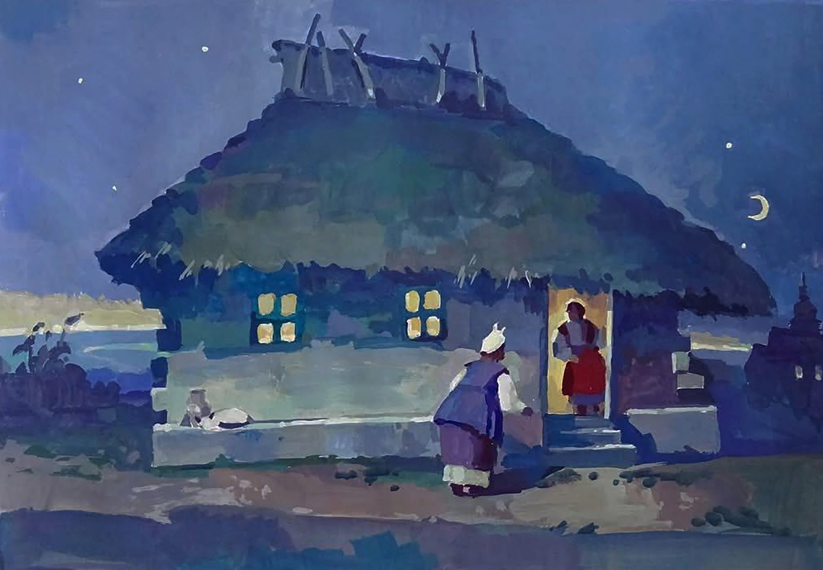 Gouache painting August Twilight Anastasia Yaroshevich: Title: Gouache painting August Twilight Anastasia Yaroshevich Description: 64YARO Painter: Anastasia Yaroshevich Size: 20x30 cm/7.87x11.81 inches Components: gouache, paper Original painting CONDITION
