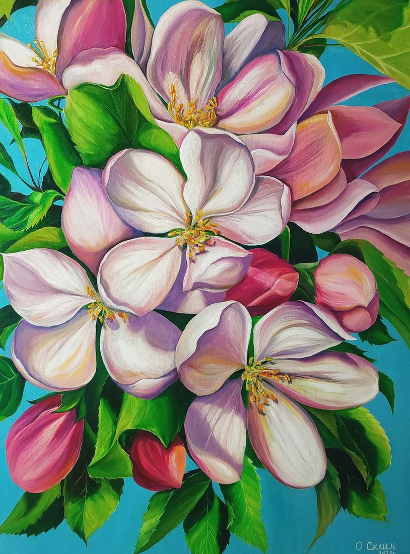 Oil painting Delicate spring flowers Oksana Sklym: Title: Oil painting Delicate spring flowers Oksana Sklym Description: 5SKLIM Painter: Oksana Sklym Size: 80x60 cm/31.49x23.62 inches Components: oil, varnish, canvas Original painting CONDITION: