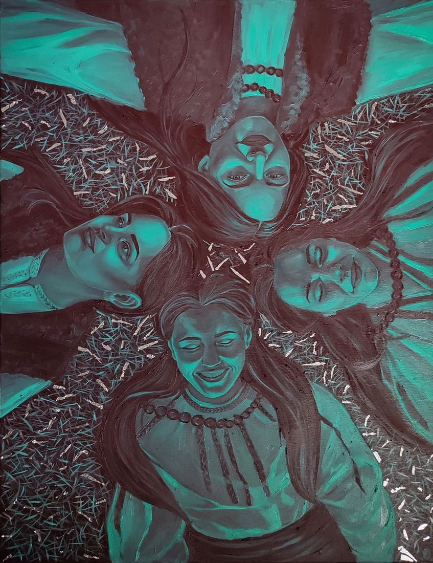 Oil painting Harmonious womens Oksana Sklym: Title: Oil painting Harmonious womens Oksana Sklym Description: 7SKLIM Painter: Oksana Sklym Size: 80x60 cm/31.49x23.62 inches Components: oil, gold leaf, canvas Original painting CONDITION: