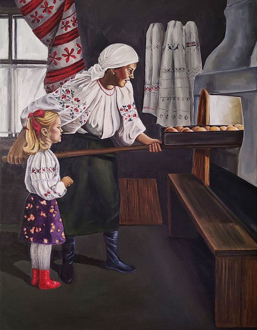 Oil painting Grandma is making pies Oksana Sklym: Title: Oil painting Grandma is making pies Oksana Sklym Description: 18SKLIM Painter: Oksana Sklym Size: 80x60 cm/31.49x23.62 inches Components: oil, canvas Original painting CONDITION: excellent