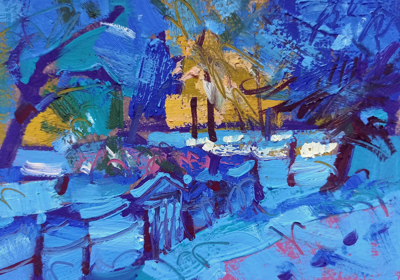 Oil painting Winter twilight Viktor Khadzhinov: Title: Oil painting Winter twilight Viktor Khadzhinov Description: 60KHADZ Painter: Viktor Khadzhinov Size: 16x12 cm/6.29x4.72 inches Components: oil, cardboard Original painting CONDITION: excellent